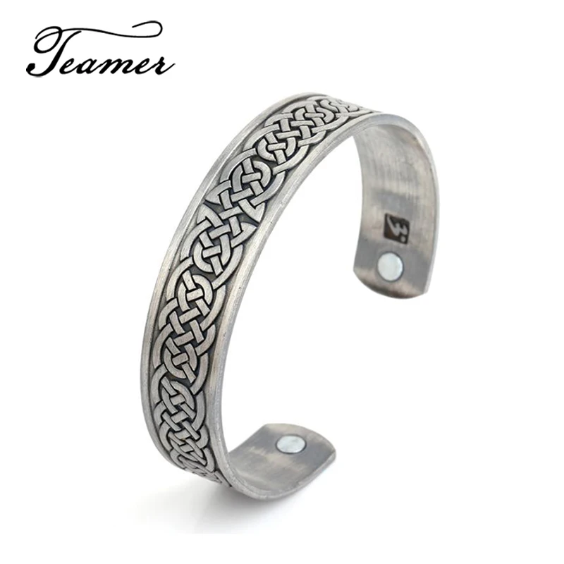 Teamer Antique Bronze Magnetic Therapy Bangle Cuff Bracelet Lucky Knots Bangles for Men Vintage Simple Plated Jewelry | Украшения и