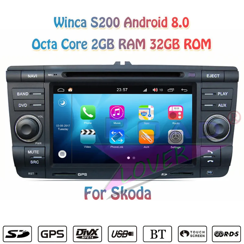 Автомобильный мультимедийный DVD плеер Winca S200 Android 8 0 для Skoda стерео GPS навигация