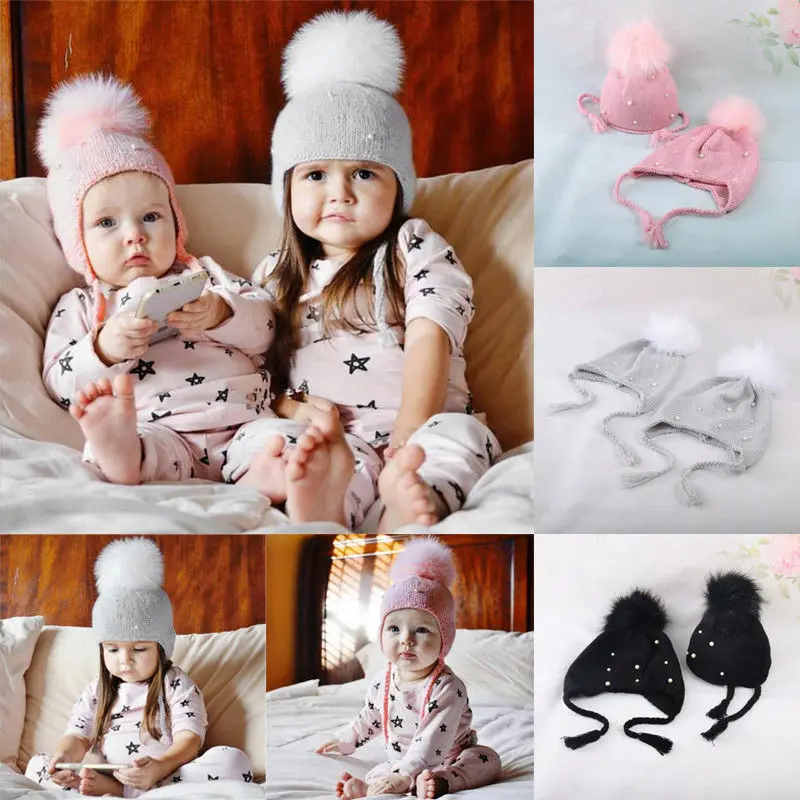 2017 Brand New Toddler Kids Girl Boy Baby Infant Winter Warm Pearl Crochet Knit Hat Beanie Cap 0-9T | Детская одежда и обувь