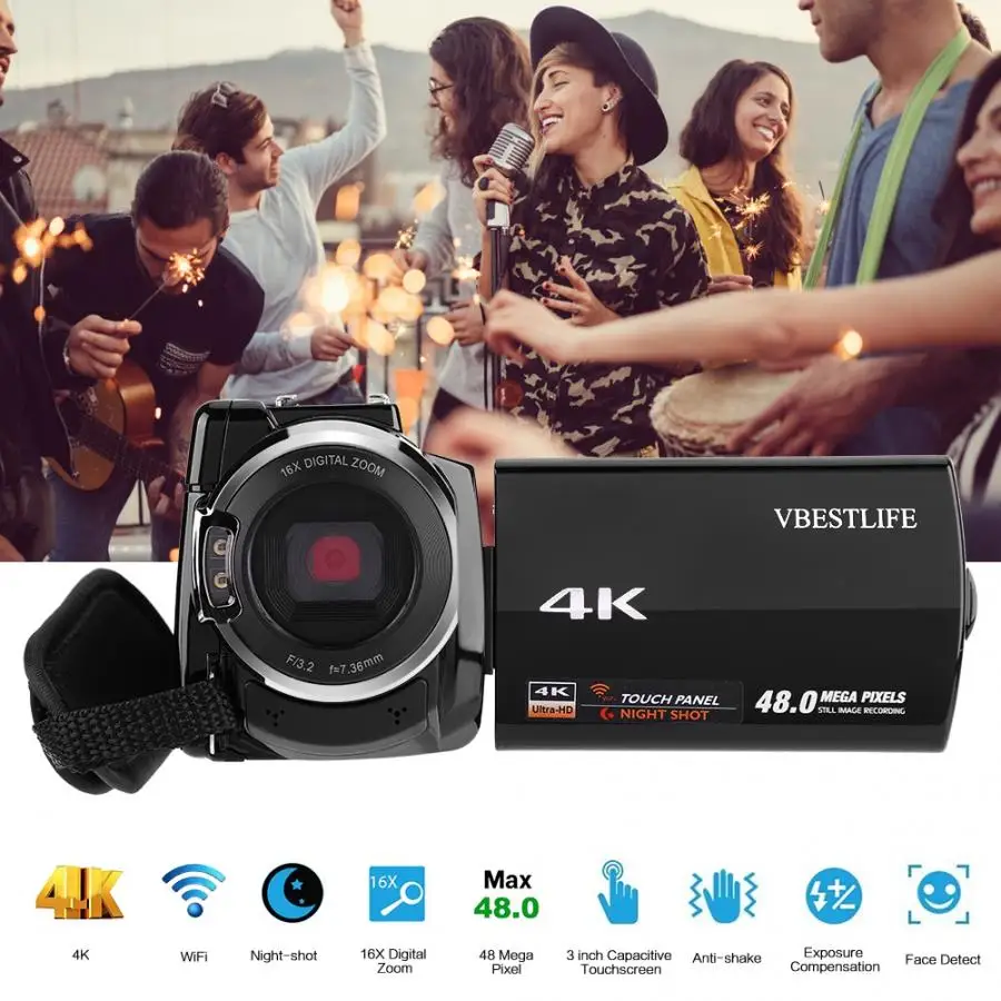 VBESTLIFE 4K Wifi цифровая камера ночного видения Видеокамера 16X Zoom 48MP " с аккумулятором профессиональная камера