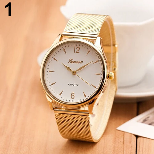 2017 Новая мода часы Для женщин Женева золотой тон сетки группы Круглый Циферблат
