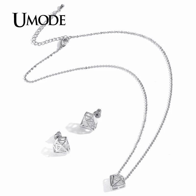 UMODE Brand Hot Crystal Drop Earrings And Pendent Necklace Jewelry Sets For Women White Gold Color Gifts AUS0033 | Украшения и