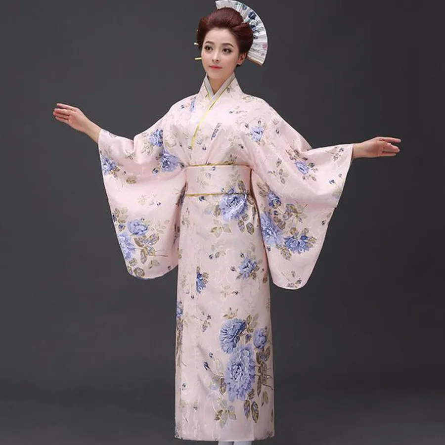 New Arrival Japanese Women Original Yukata Dress Traditional Kimono With Obi Performance Dance Costumes One Size