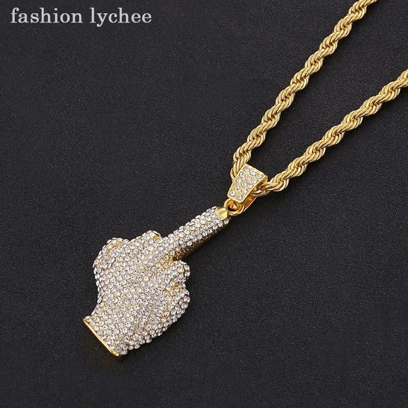 Модное креативное ожерелье lychee с кулоном среднего пальца в стиле хип хоп