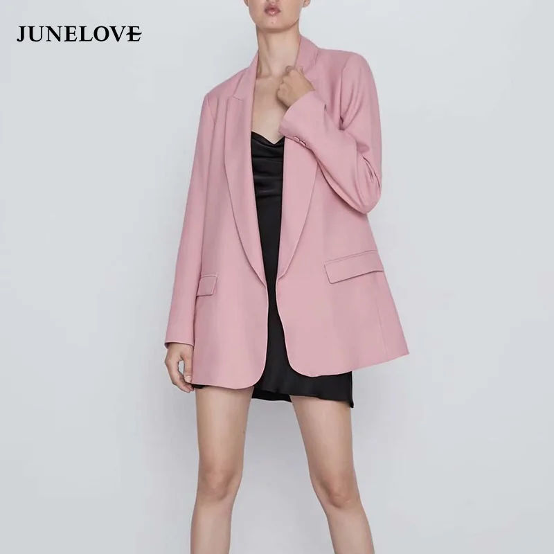 Женский винтажный Блейзер JuneLove свободный однотонный блейзер с длинными рукавами
