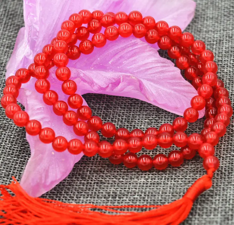 wb Women Gift word Love HOT 6mm Tibetan Buddhism red stone Prayer Bead Mala Necklace AAA mujer for silver-jewelry | Украшения и