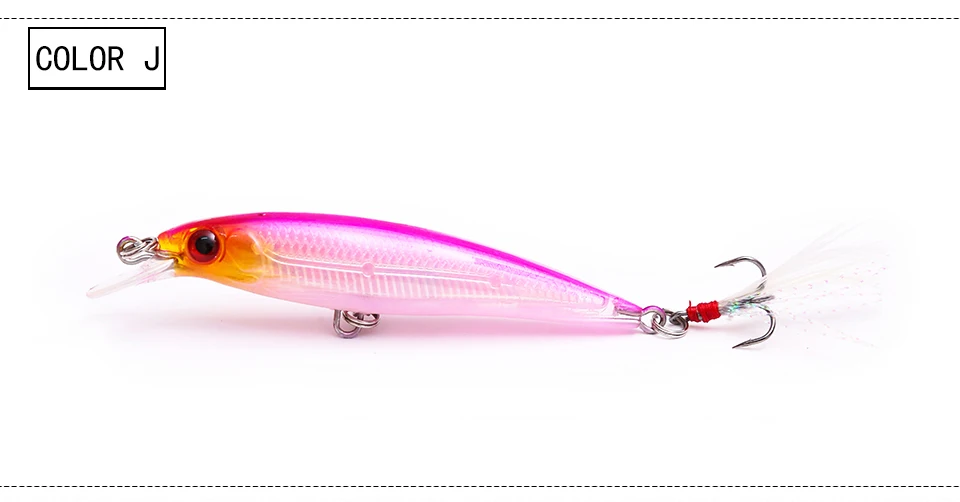 1 шт. Minnow Рыбная приманка вобблер с пером iscas artificiais pesca 9 см 8 г jig swimbait приманка, рыболовные снасти