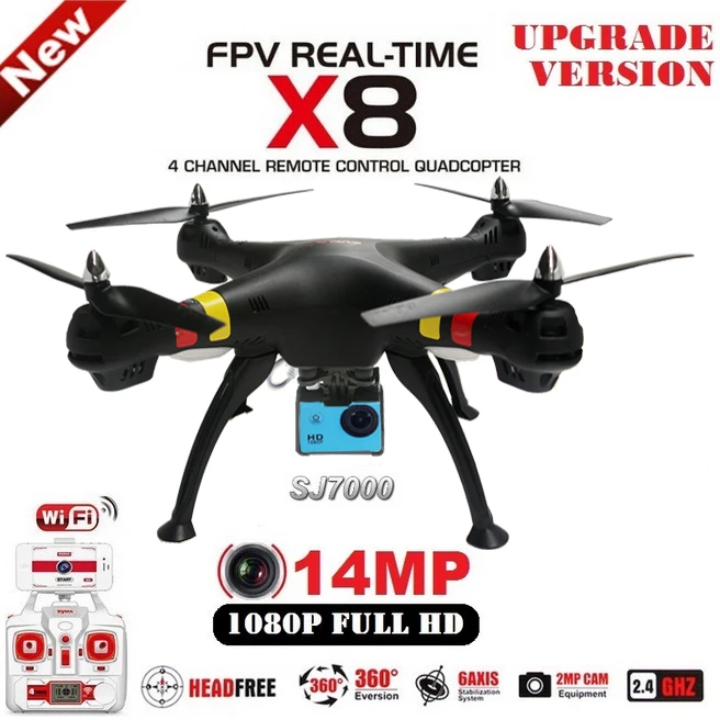 Cymarc VS SYMA X8C X8W 2,4G 6-осевой Квадрокоптер Радиоуправляемый Дрон FPV SJ7000 14MP с 1080p Full HD профессиональные камеры Wi-Fi Дрон VS SYMA X8G