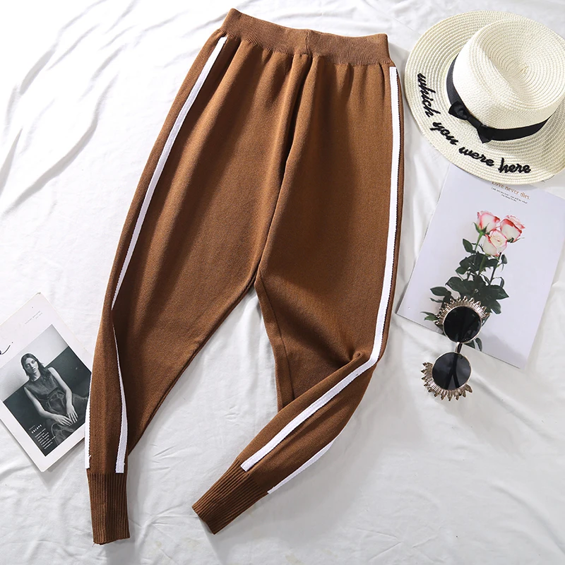 Autumn Knitted Harem Pants Women Women's Drawstring Wide Leg Pants Outdoor Comfy Casual Elastic Waist Pants with Pockets