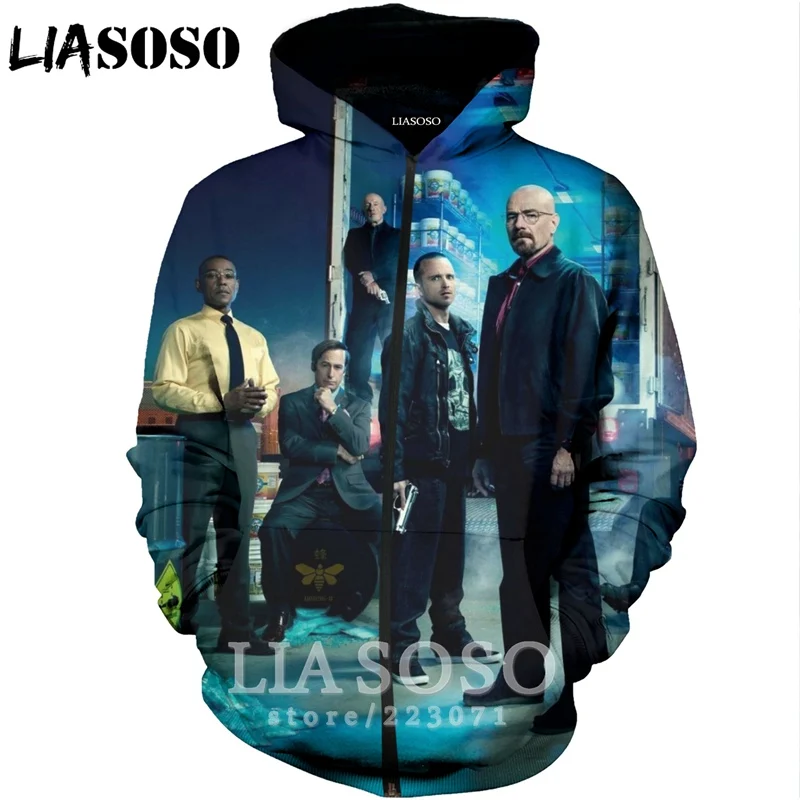 LIASOSO Новая мода для мужчин и женщин 3D принт сериал Breaking Bad Zipper толстовка унисекс