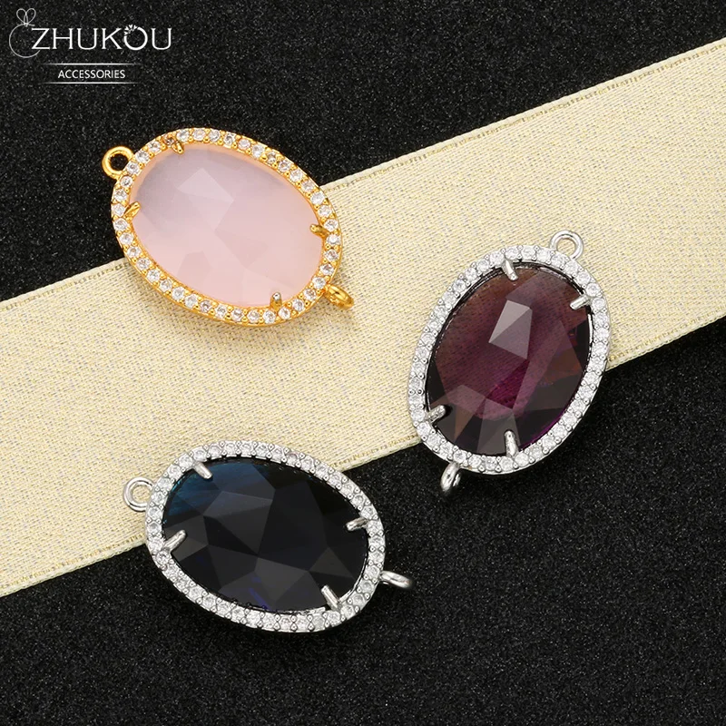 

ZHUKOU 16x27 мм, латунный кубический цирконий, Кристальные разъемы, Аксессуары для ожерелья, аксессуары для ювелирных изделий VS340