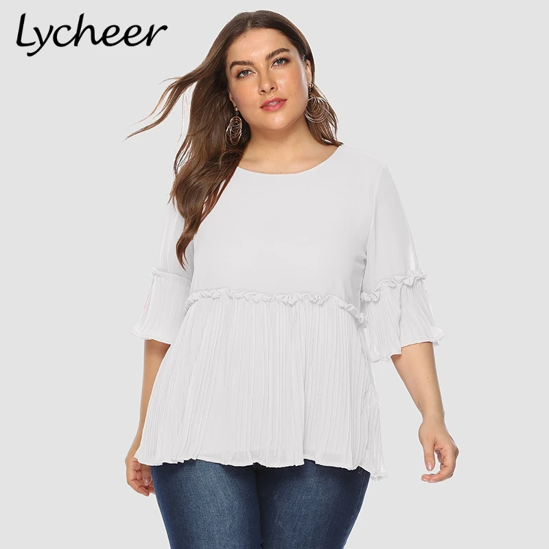 Lycheer плюс размеры Элегантный шифон для женщин блузка рубашка Большой размер
