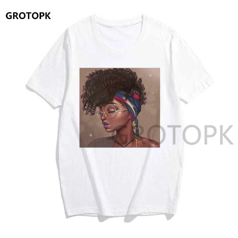 Melanin футболки с принтом для женщин белая футболка с коротким рукавом Poppin женская летняя одежда Kawaii Harajuku Топ уличная одежда