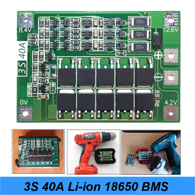 3S 40A 11.1V 12.6V 18650 lithium battery protection Board for screwdriver drill current with Balance 12V USE AU1 | Электроника