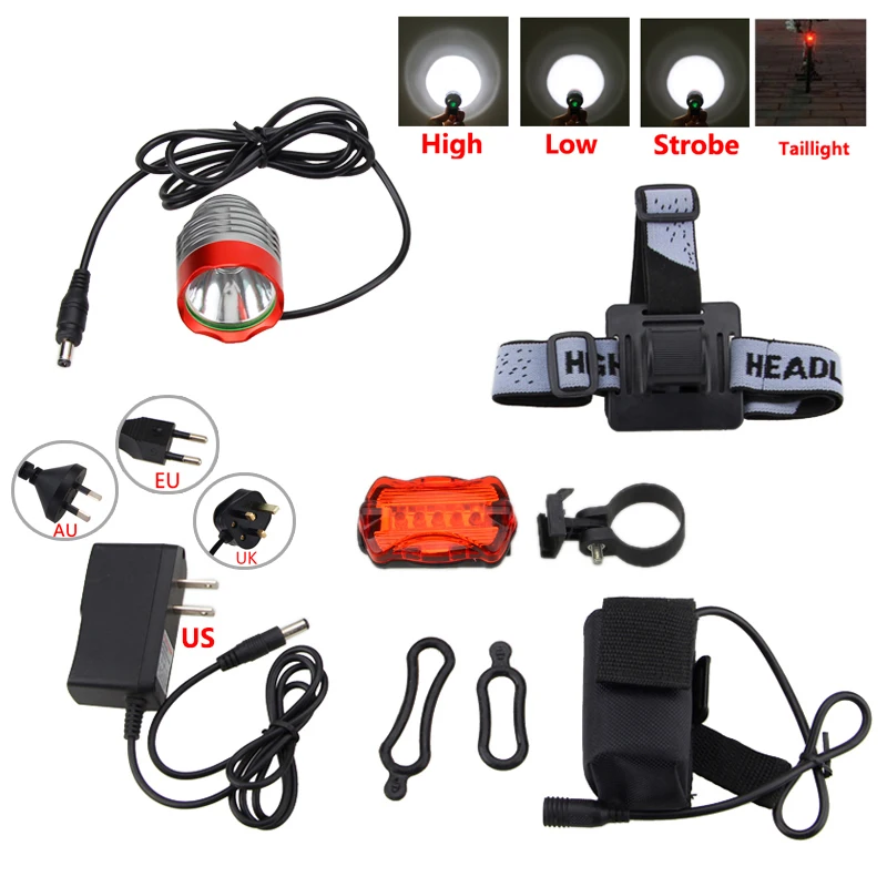 

2 in 1 Bike Light Headlamp 3000Lm XM-L U2 LED Front Bicycle Light Headlamp with Battery Set+Safety Rear Light