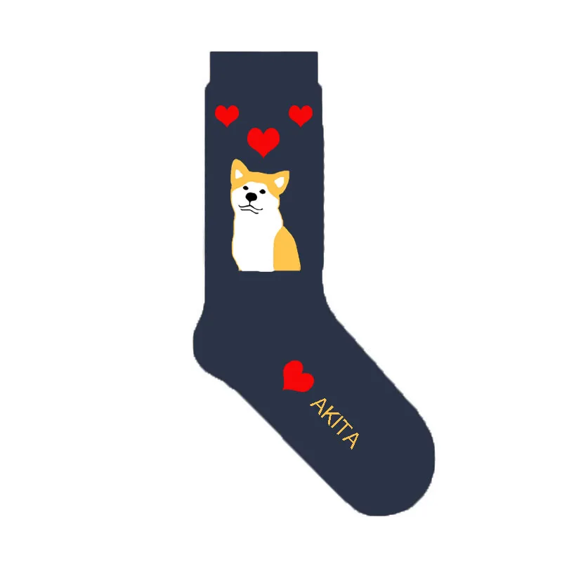 Тёмно-синий Женские носки с сердечком akita inu, милые японские носки в виде щенка, подарок для любителей собак akita, 50 пар/лот - Цвет: Тёмно-синий