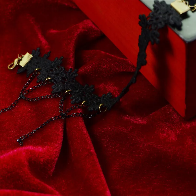 Дамы Заявление Кружево кулон ботильоны с цепочкой браслет модные черные