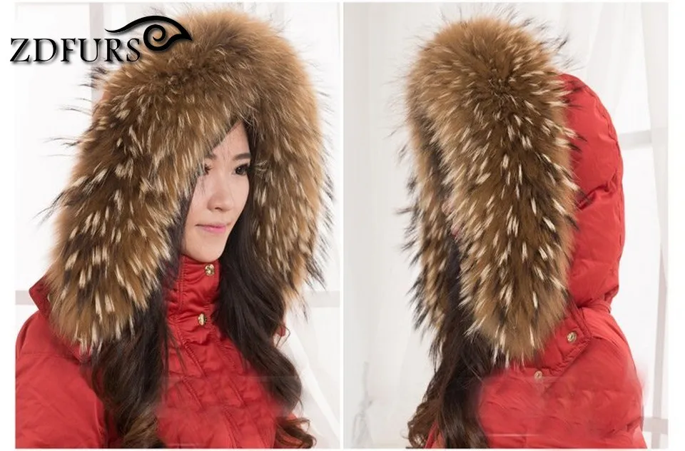 ZDFURS* роскошный шарф из натурального меха енота для женщин натуральный мех енота воротник зимний теплый меховой воротник-шарф