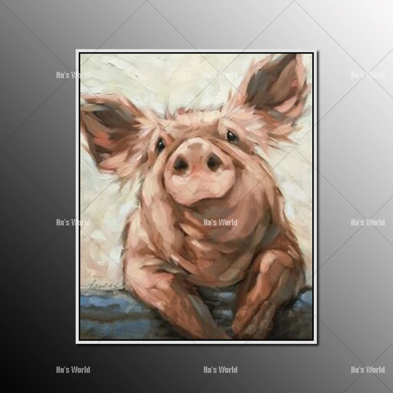 Ручная роспись забавная картина маслом на холсте Детская свинья плакат милая