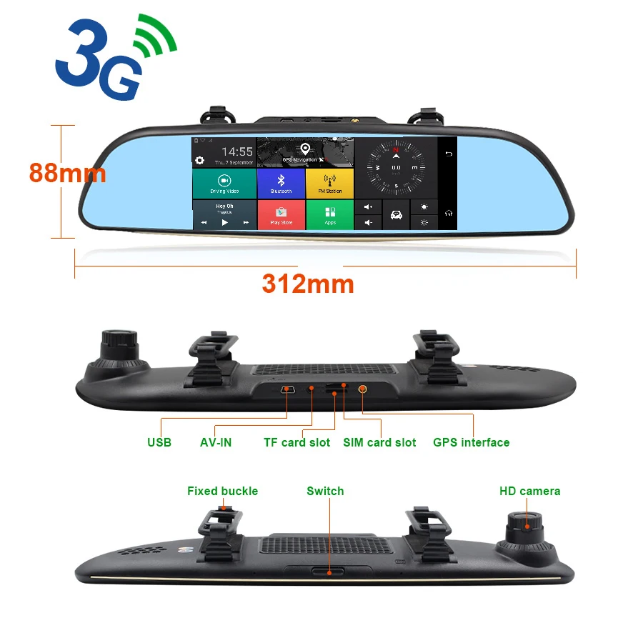 TOPSOURCE DVR автомобильное зеркало GPS 3G 6 86 &quotAndroid 5 0 видеорегистратор Full HD 1080P двойная