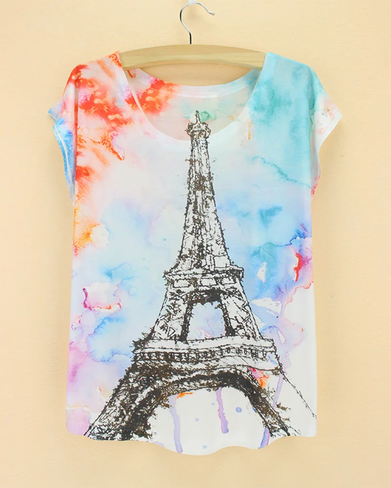 Женская футболка с принтом Эйфелева башня из полиэстера|tshirt dress|tshirt wholesaletshirt men |