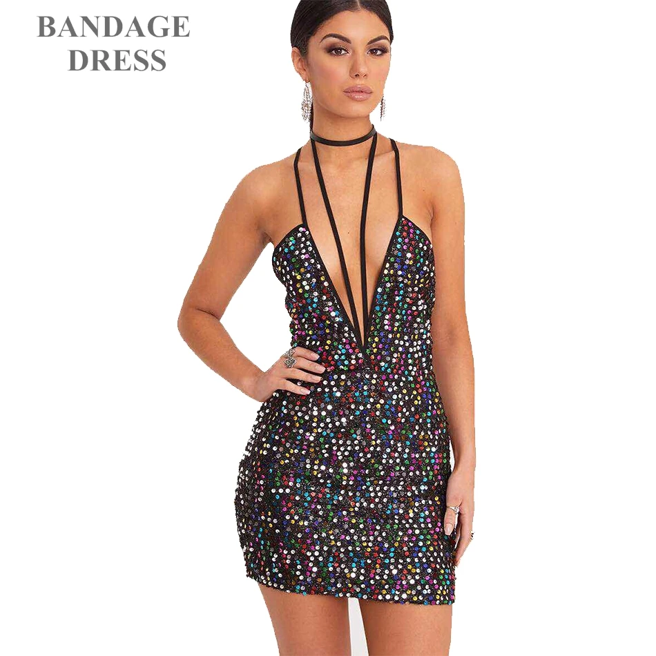 2017 новые летние платье партии женщин знаменитости Спагетти ремень v-образным