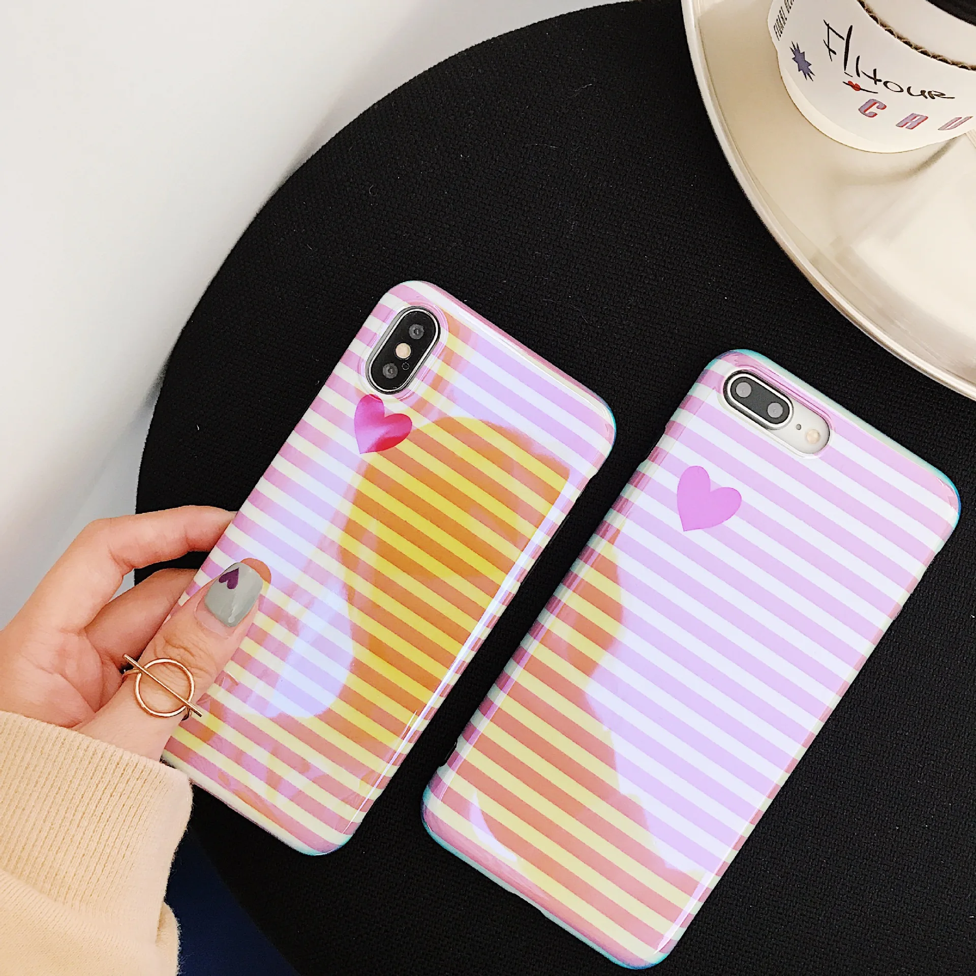 Luxury Designer Stripe Heart Blue Ray Pink Case Cover for IPhone X XS 7 6 6s 8 Plus IPhone8 7plus Blu-ray Cellphone Cases Coque |