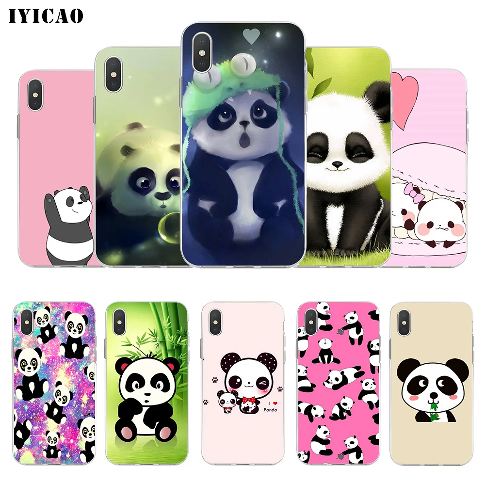 IYICAO Милый Панда мультфильм мягкий силиконовый чехол для телефона iPhone X XR XS MAX 6 6s 7 8