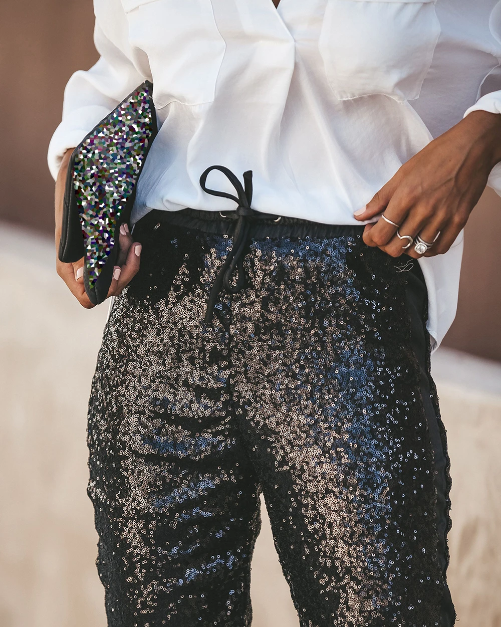 Брюки с блестками женские Капри поясом брюки высокой талией F0655 эластичная ткань