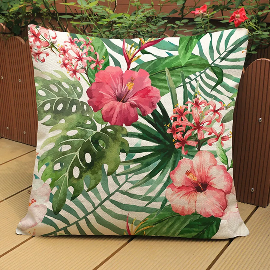 Чехол для подушки в стиле тропических растений цветов птиц фламинго попугай