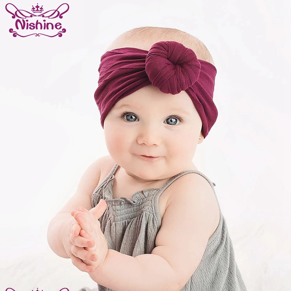 

Nishine New Cotton Blend Nylon Children Kids Headbands Newborn Turban Round Knot Head Wrap Head Wear Birthday Gift Photo Props