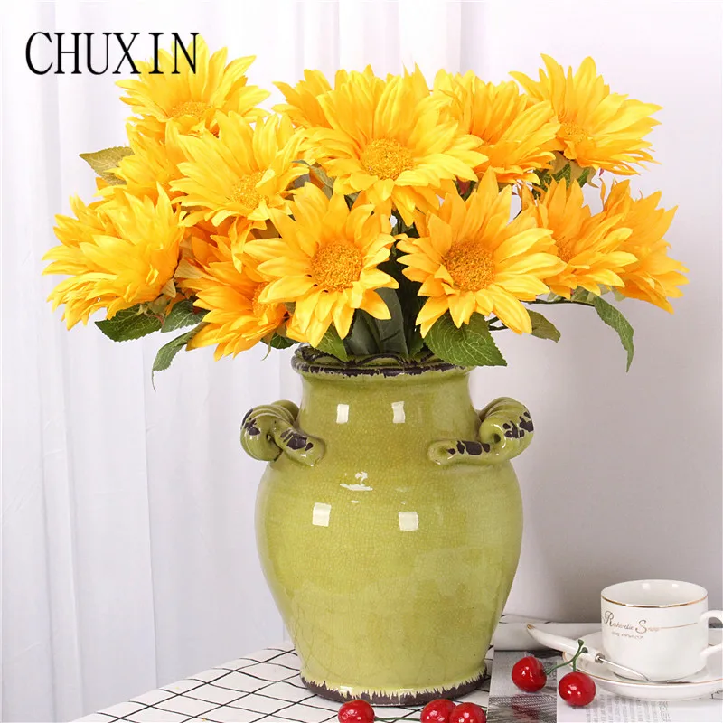 Artificial silk 5 head sunflower bouquets Home hotel table decoration fake flowers Wedding hand holding Photography props | Дом и сад