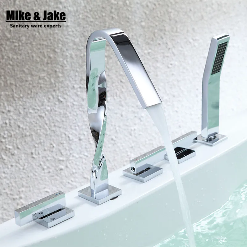

Three handle Bathtub mixer with brass hand shower 5 pcs kit bathtub faucet set deck mounted bath shower faucet kit