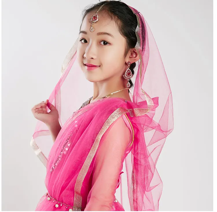 Sarees India Traditional Children Costume Ethnic Style Girl Performance Dance Suits dress+pants+scarf