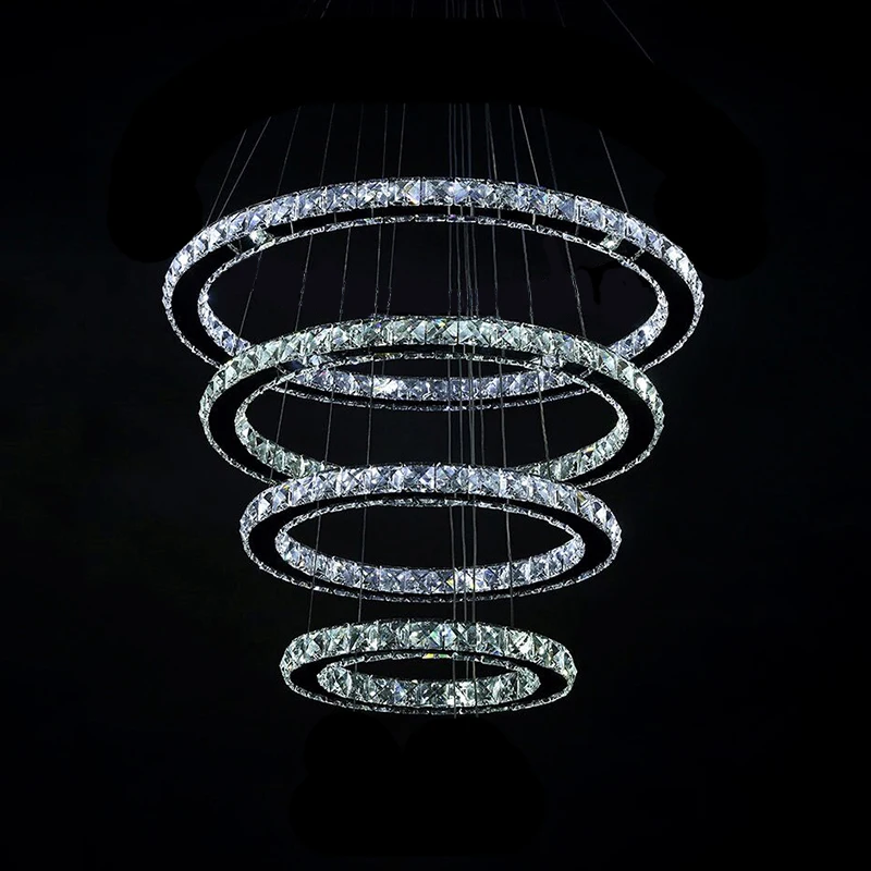 4 кольца светодиодные кристаллические люстры лампа круглое кольцо подвесные