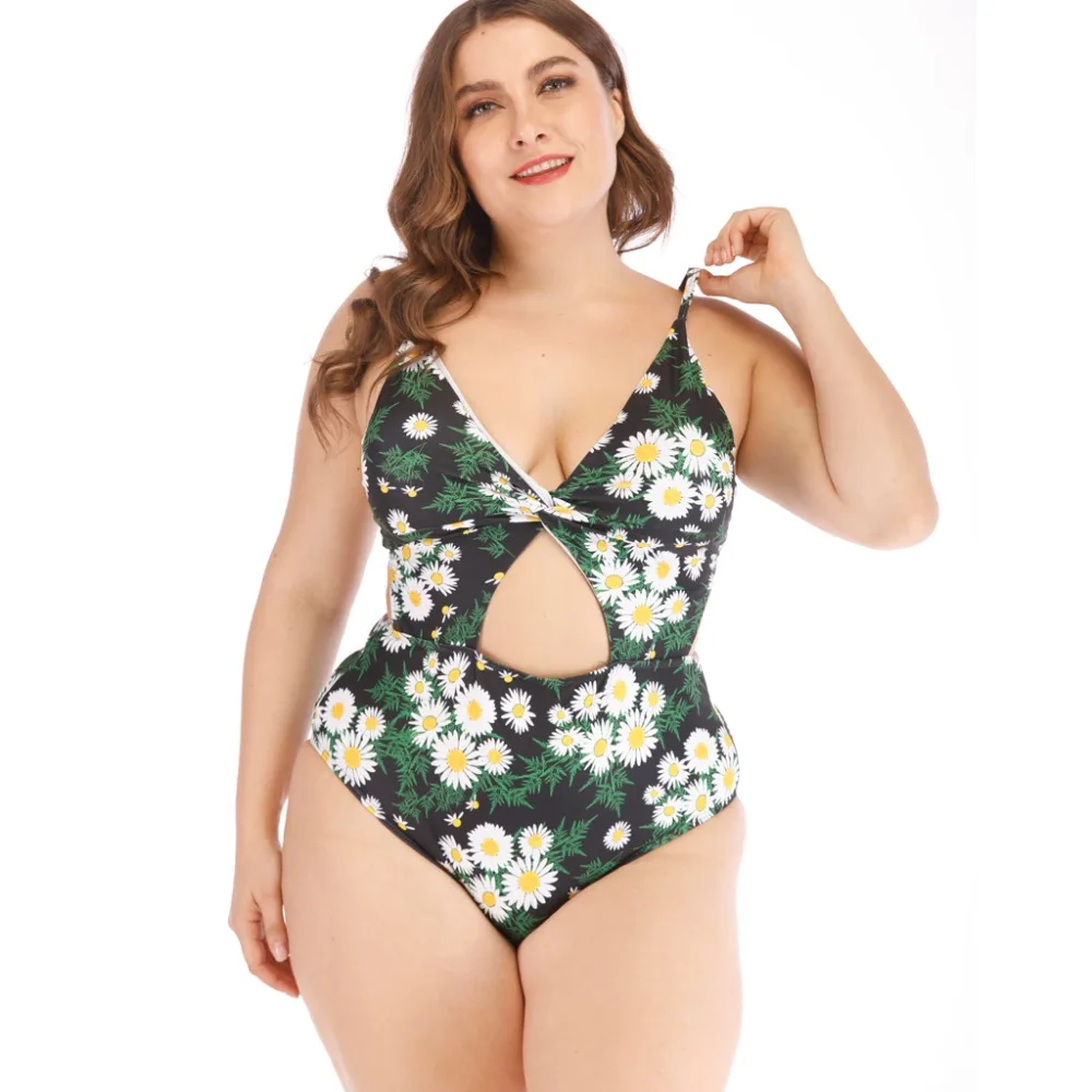 

Megartico one piece swimsuit plus size 4xl sexy hollow out swimwear women 2019 floral print bodycon beachwear for female xxxl
