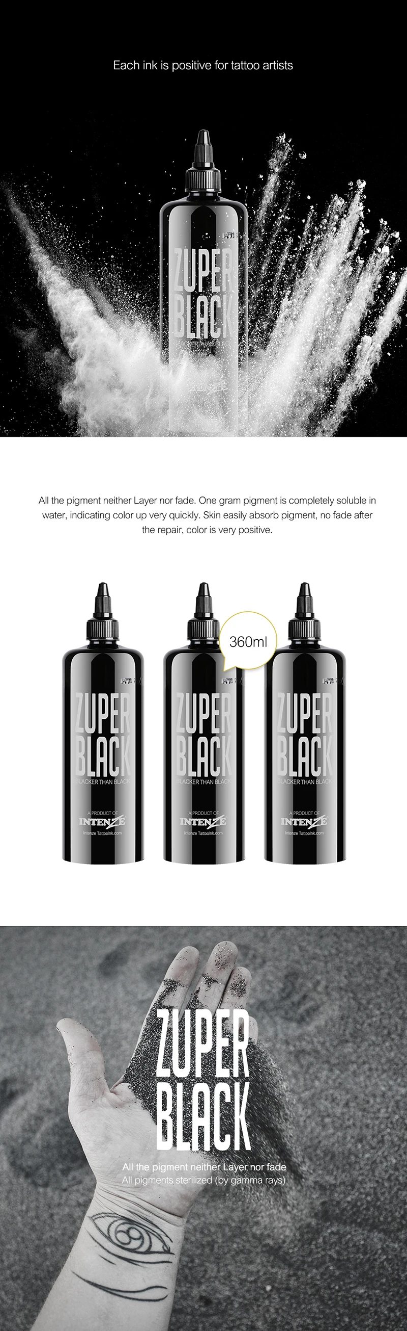 Профессиональные чернила для татуировки Zuper Black 12 oz