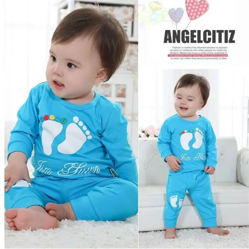 Freeshipping New Autumn Candy color cartoon baby clothing set infant long sleeve suit kids clothes T shirt + pants | Детская одежда и
