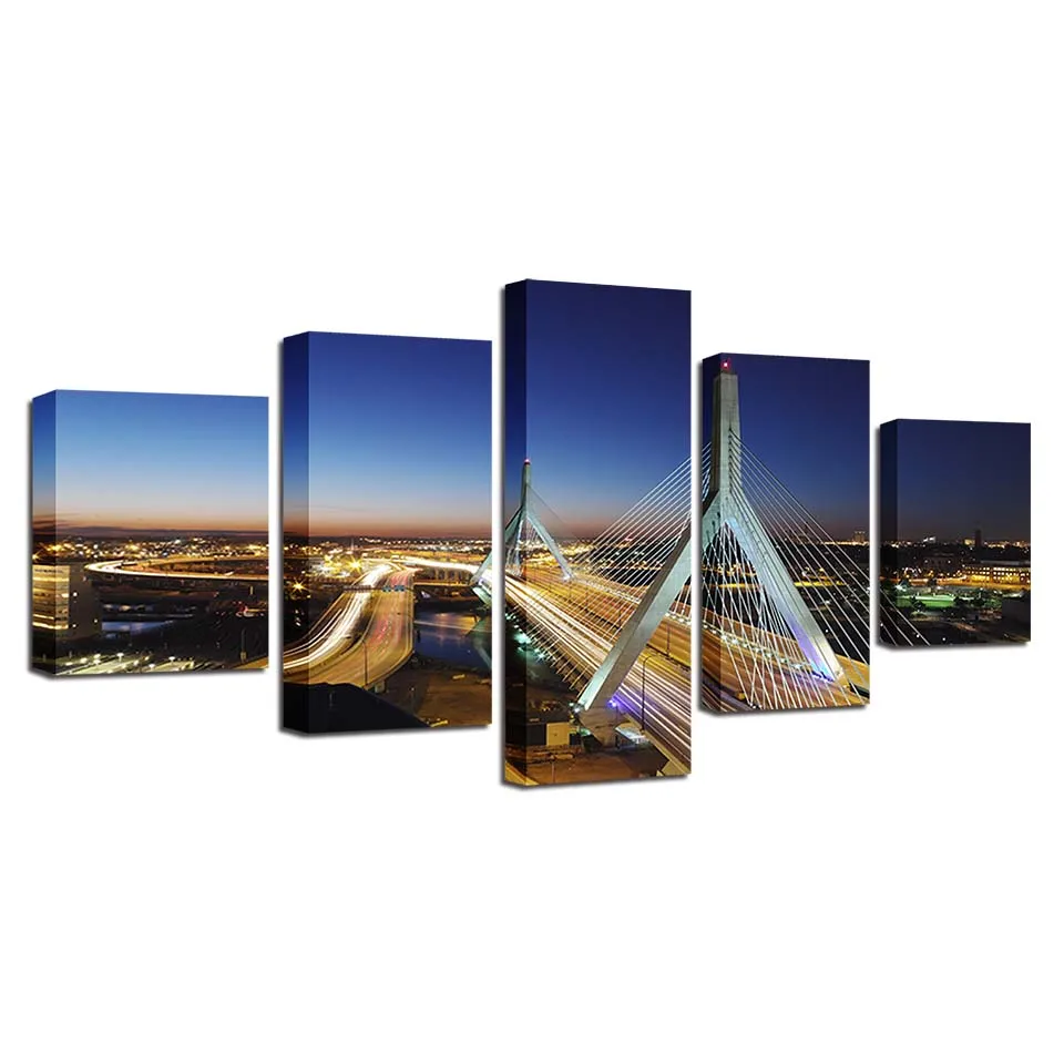 Embelish 5 Pieces Modern Home Decor Modular Pictures Highway Night Landscape Wall Art Posters Living Room HD Canvas Paintings | Дом и сад