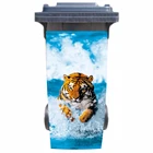 Самодельная наклейка тигр, бегущий в воде, съемный водостойкий стикер наклеек, мусорное ведро, крышка, наклейка, 120 литра, 240 литра