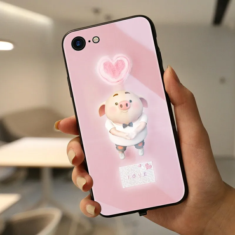 Pink Mofi умный светодиодный светящийся чехол для телефона для Apple iPhone 7 8 Plus чехол s задняя крышка чехол с животными роскошный Силиконовый Модный мультяшный поросенок - Цвет: Pink