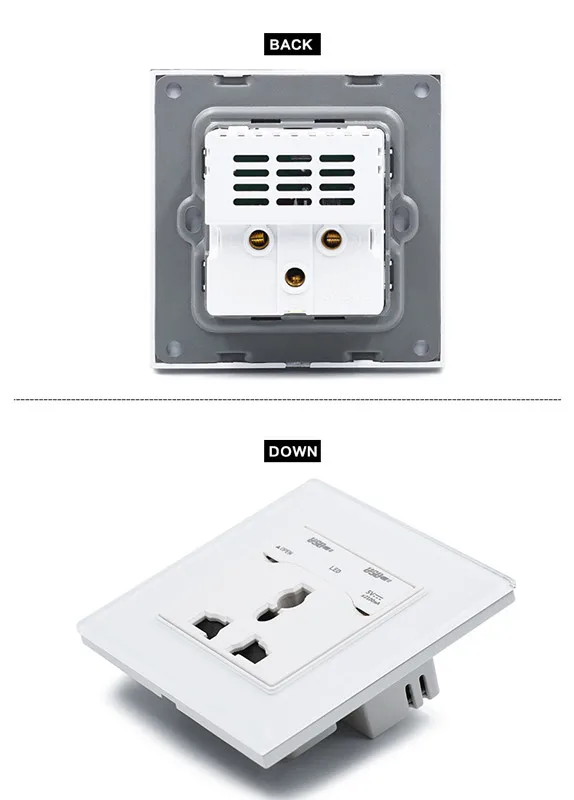 Настенная розетка с кристаллами и стеклянной панелью, двойной usb-порт для зарядки 2.1A-2100mA, настенное зарядное устройство, адаптер 10 А, розетка для ЕС/Австралии/Великобритании/США, розетка