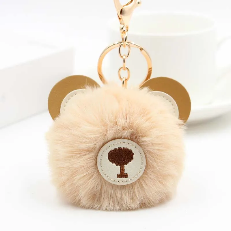 Cute Fur Ball Bear Keychain Pom Key Chain Handbag Purse Fluffy Ring Bag Car Holder Porte Clef Llaveros For Girls | Украшения и