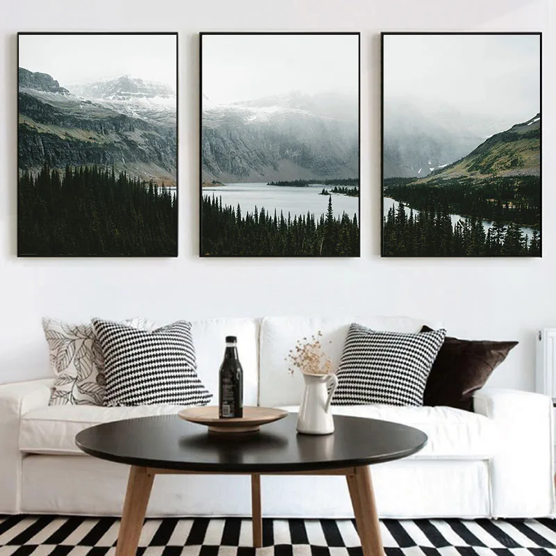 

Nature Landscape Canvas Painting Nordic Style Poster Wall Art Pictures for Living Room Decor Forest Lake Posters and Prints