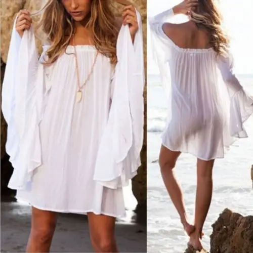 Свободные топы Повседневная летняя одежда для женщин Boho с открытыми плечами Мини