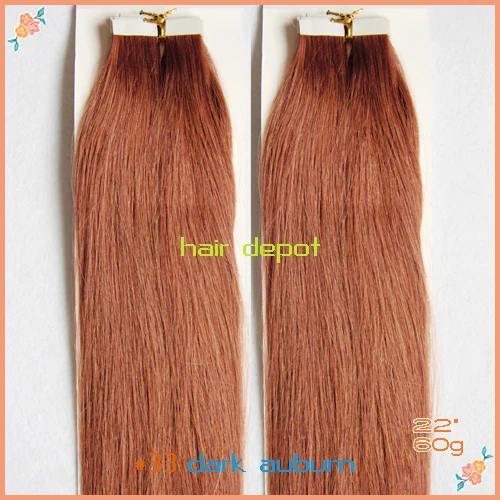 free UPS 22&quot #27 Tape Extensions Real Hair 60g-pack strawberry blonde Skin Weft Seamless 4A Grade Mixable |
