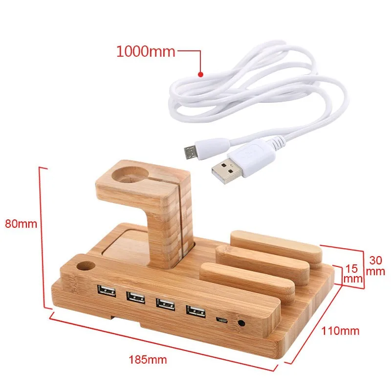 100% натуральный деревянный Настольный USB 4 Порты и разъёмы концентратор Зарядное