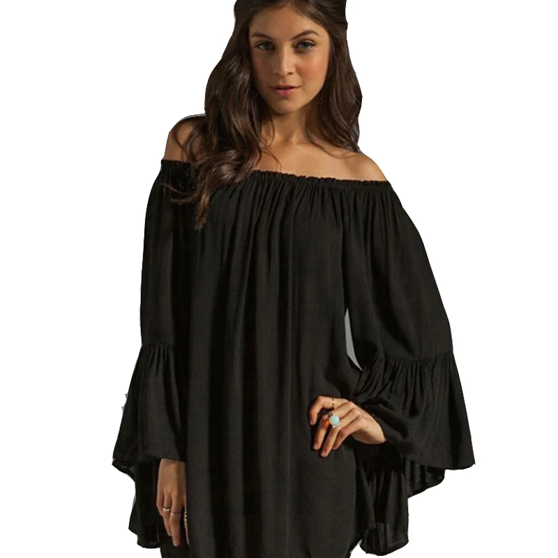 Ilishop женщин с открытыми плечами белое платье 2017 оборками Бабочка рукавом Slash шеи