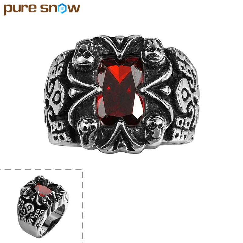 2017 Для мужчин большой красный камень кольцо Геометрическая Кольца из нержавейки