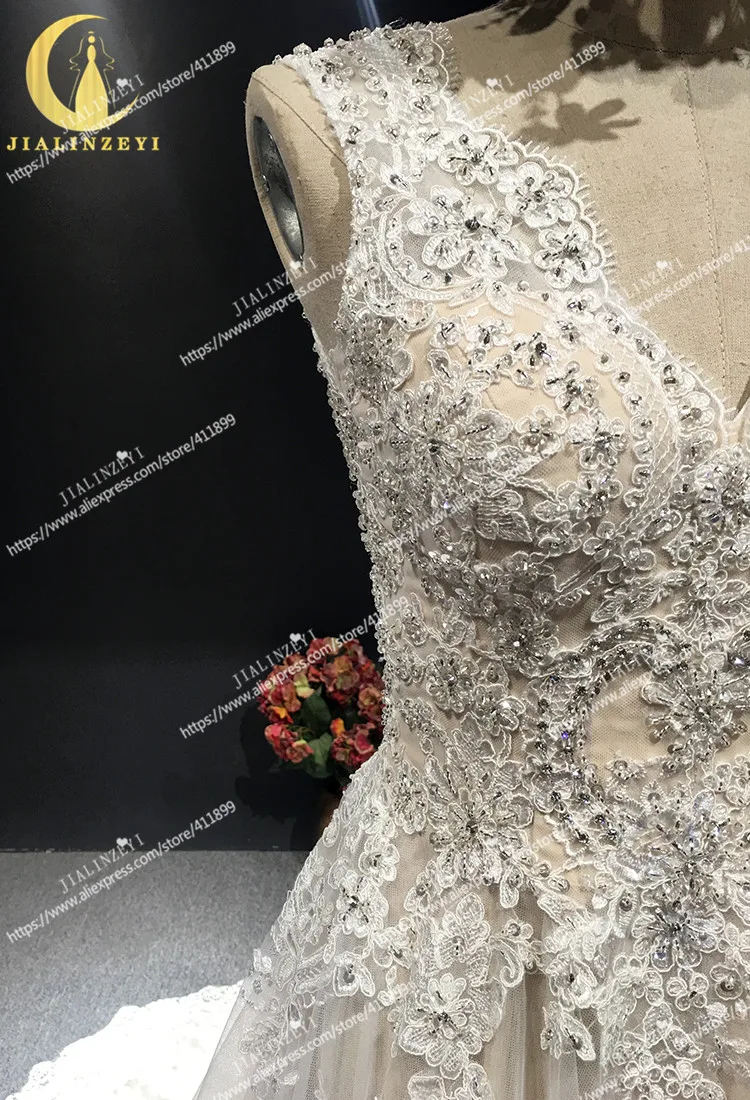 JIALINZEYI Real Picture Lace Appliques with Beads A-line Luxurious Bridal Wedding Dresses wedding gown dresse 2021